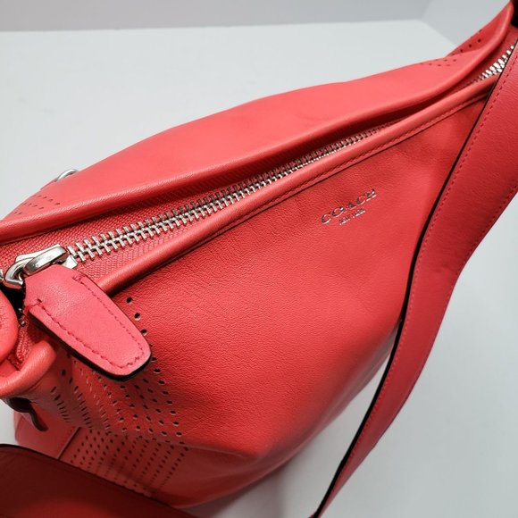 Coach Legacy Perforated Duffle Purse Coral Leather Tassel Detail Large Handbag - Picture 6 of 13